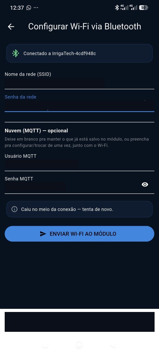 Tela de configuração Wi-Fi via Bluetooth do IrrigaTech