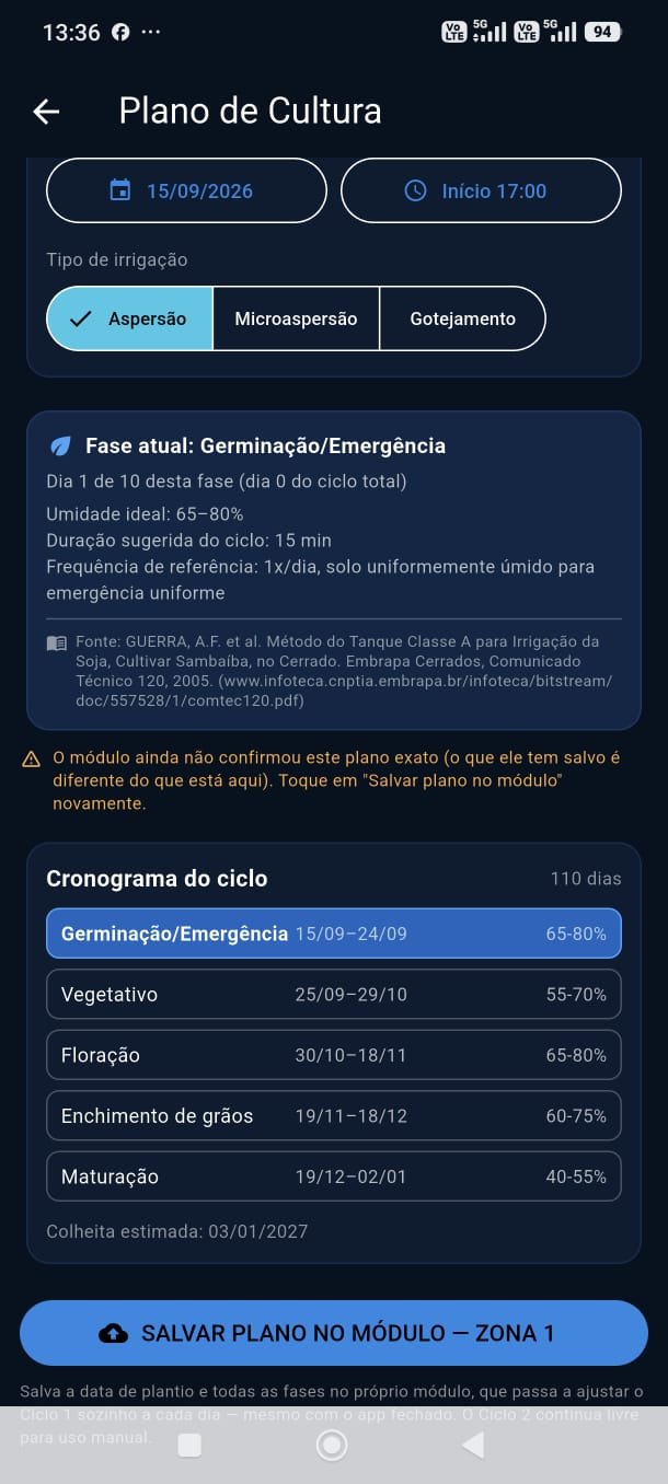 Tela de plano de cultura do IrrigaTech